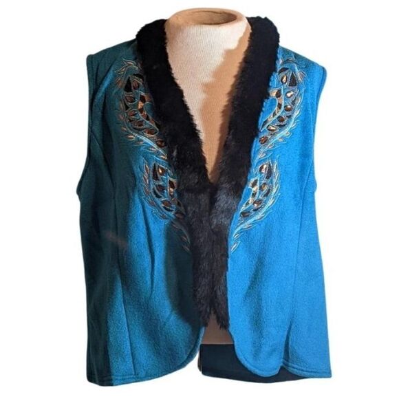 🆕 NWT BOB MACKIE WEARABLE ART TEAL/BLACK/COPPER VEST - Picture 1 of 8